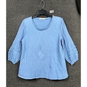 MODODOC Los Angeles Blouse Womens Size M Blue Stretch Thermal 3/4 Sleeve Tee